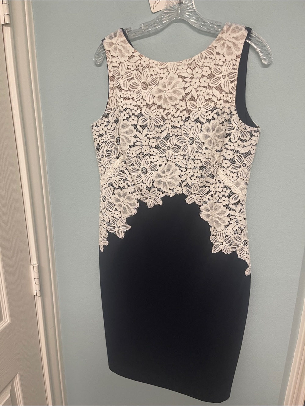 Ralph Lauren Navy Sheath Dress with White Floral Lace